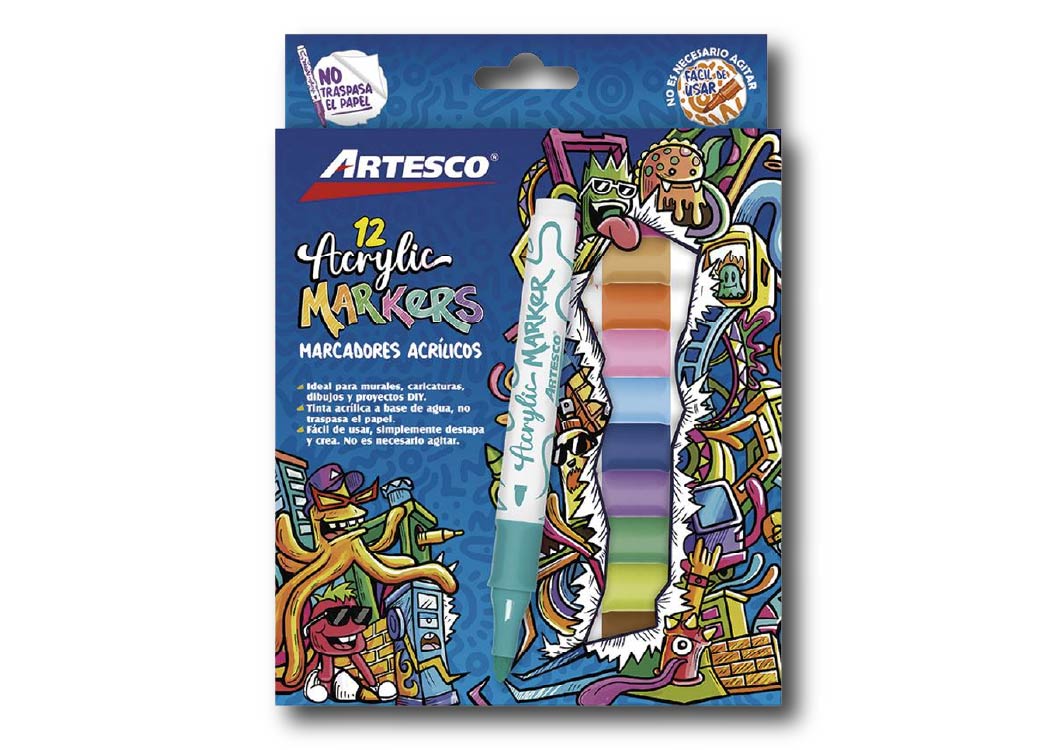 MARCADORES ACRILICOS PTA. REDONDA 12 PCS